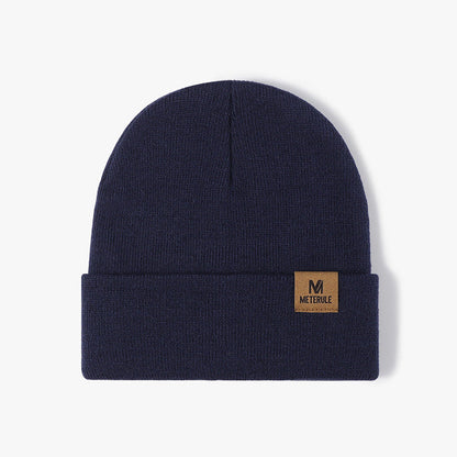 Simple Solid Color Tab Knit Beanie