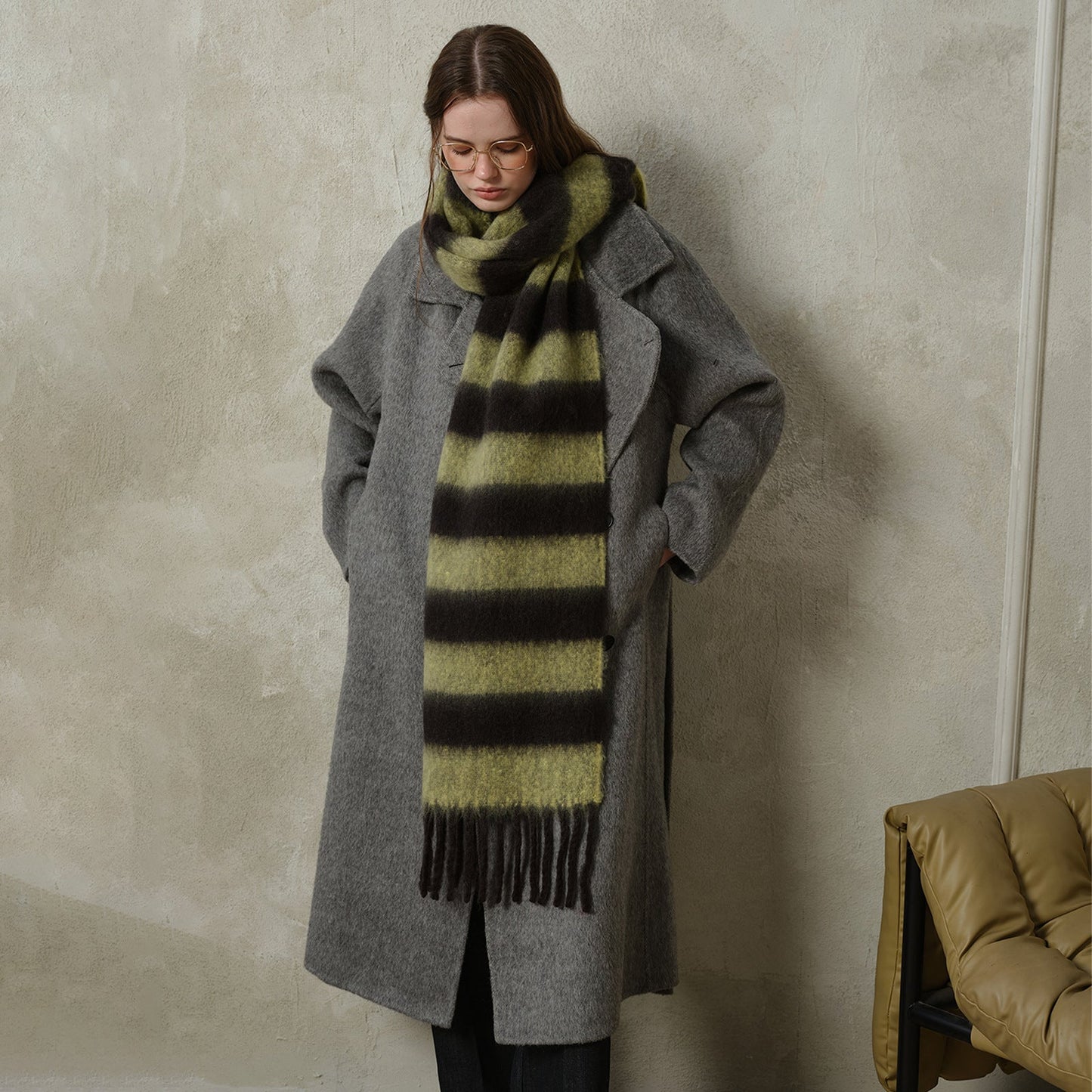 Striped Color Block Thicken Tassel Warm Scarve