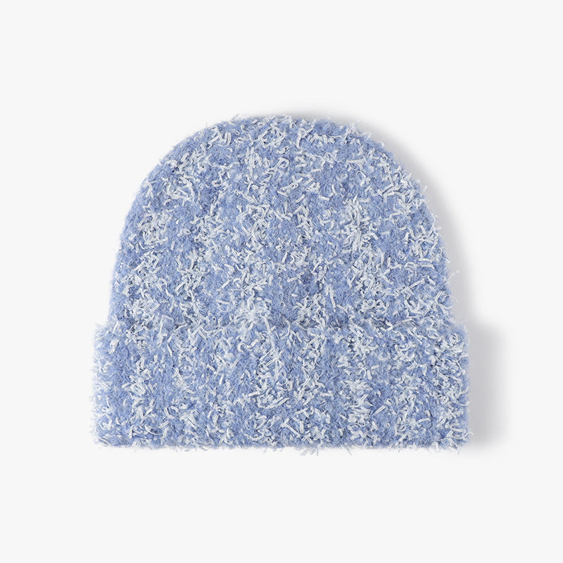 Spliced Color Knit Hat Padded Plushed Beanie