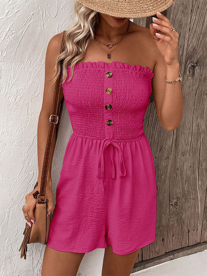 Casual Solid Color Strapless Short Jumpsuit
