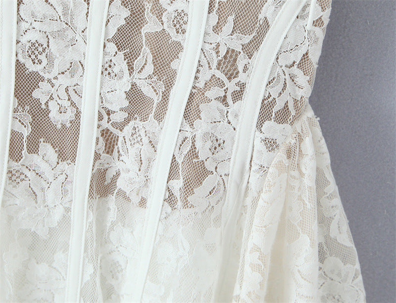 Solid Color Spaghetti Strap Lace Ruffled Dresses