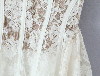 Solid Color Spaghetti Strap Lace Ruffled Dresses