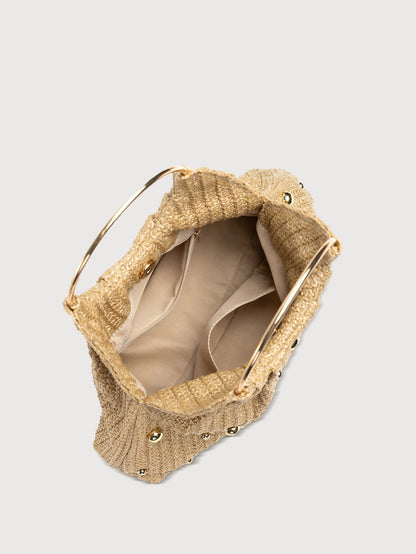 Straw Metal Handle Tote Handbag