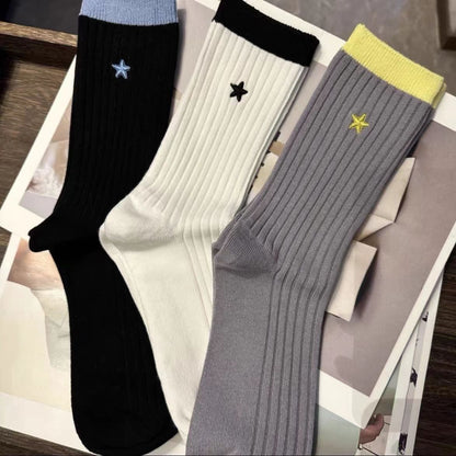 Star Embroidered Color Block Socks