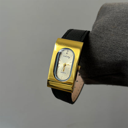 Retro Gold Tone Rectangle Quartz Watch