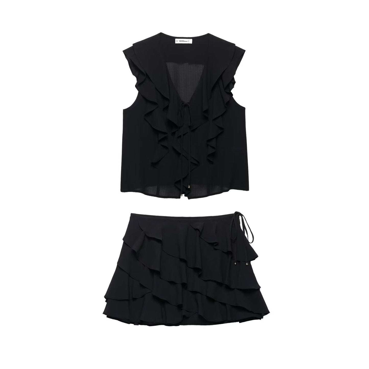 Ruffle V-Neck Sleeveless Top Mini Skirt Set