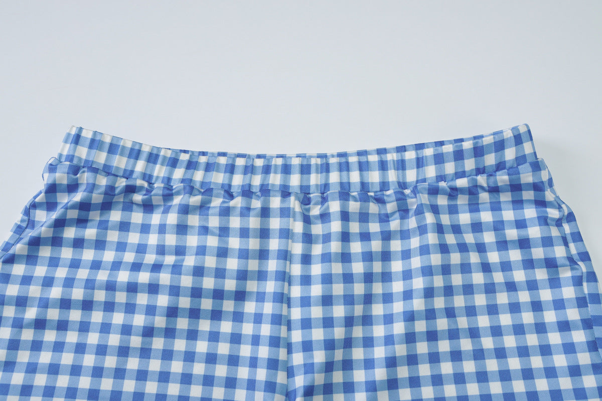 Casual Color Block Plaid Vest Shorts Set