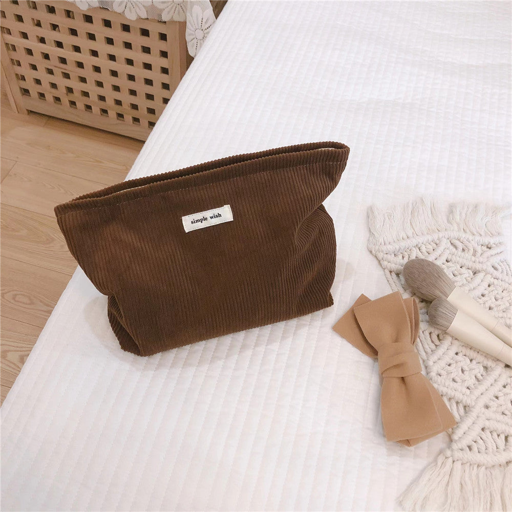 Versatile Solid Color Corduroy Cosmetic Bag