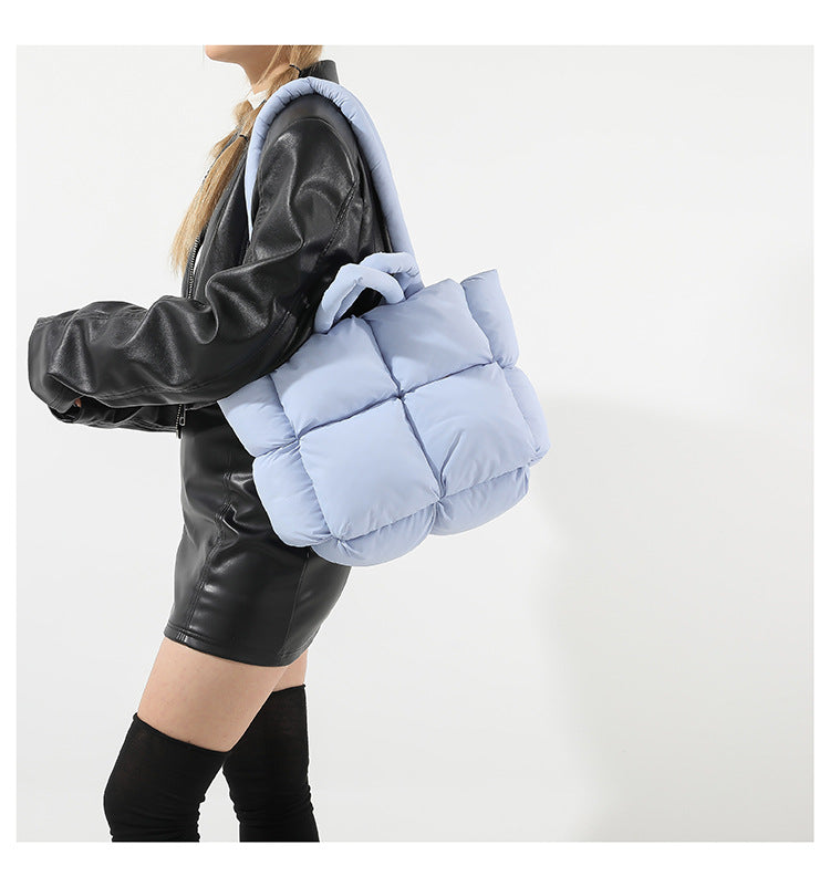 Simple Puffer Tote Bag Solid Color Soft Handbag