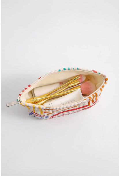 Floral Sreipe Corduroy Portable Cosmetic Bag