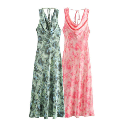 Elegant Flower Printed Cowl Neck Maxi Dress