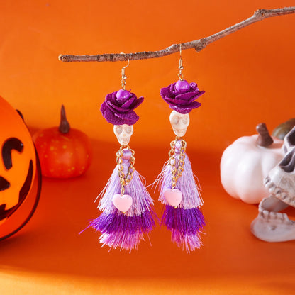 Funny Halloween Skeleton Tassel Drop Earrings