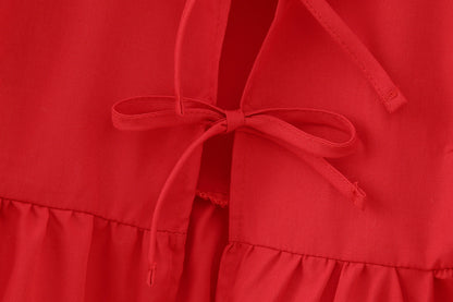 Cute Tie Front Round Neck Pullover Top