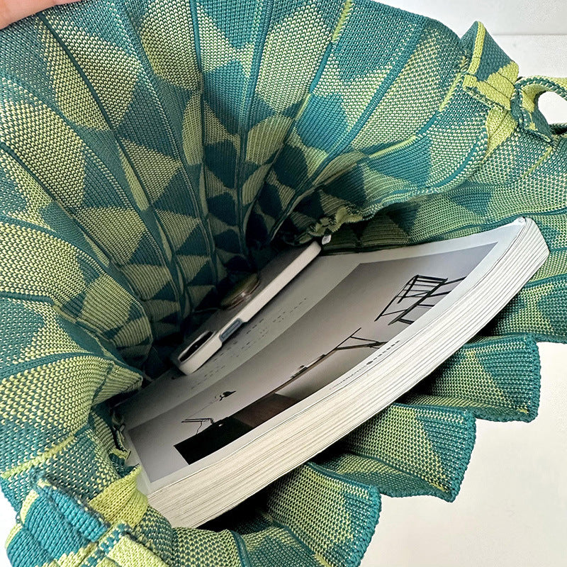 Colorful Plaid Simple Folded Knit Shoulder Bag