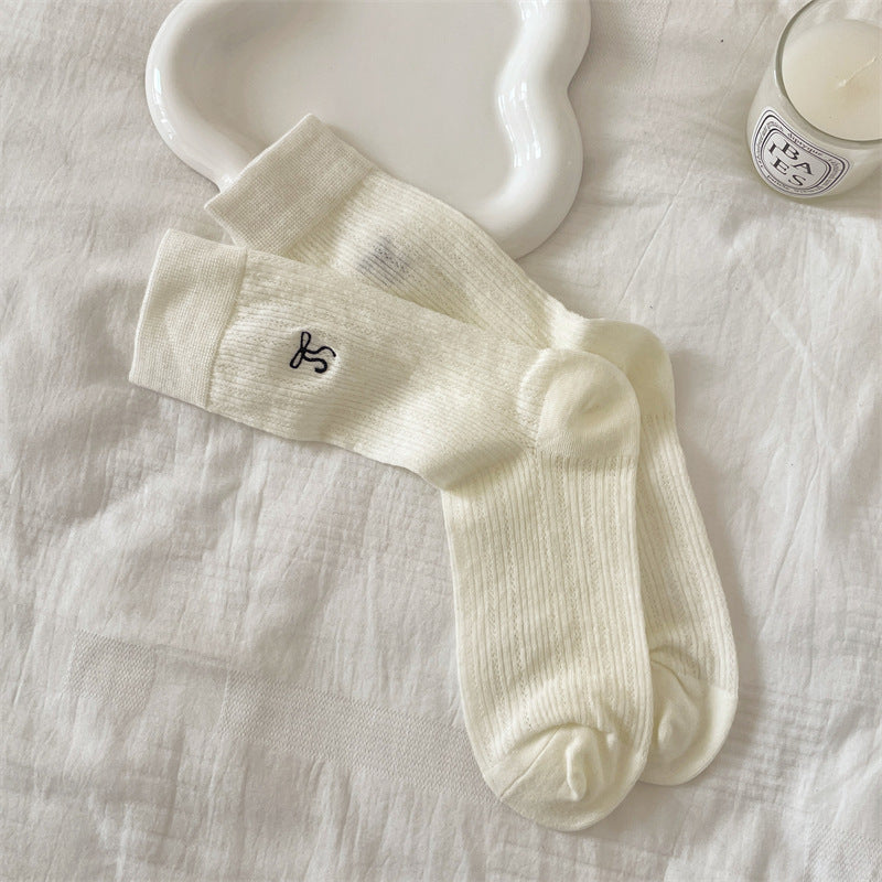Bow Embroidered Breathable Sweet Socks