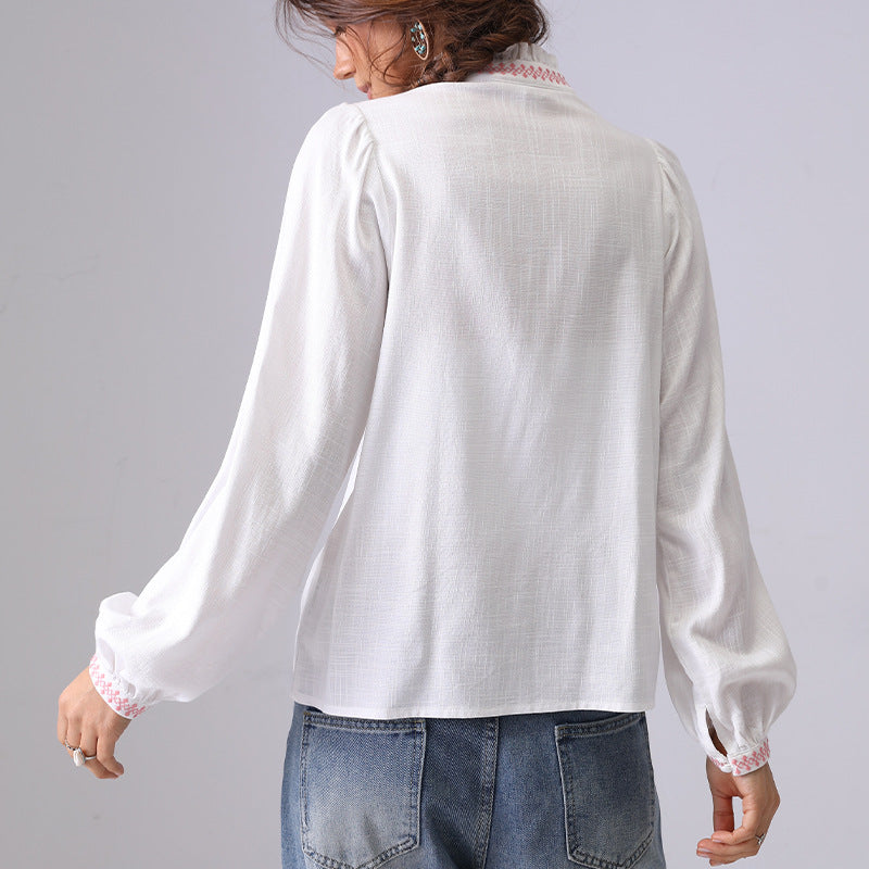 Elegant Flower Embroidered Button Down Top