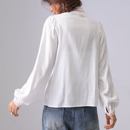 Elegant Flower Embroidered Button Down Top