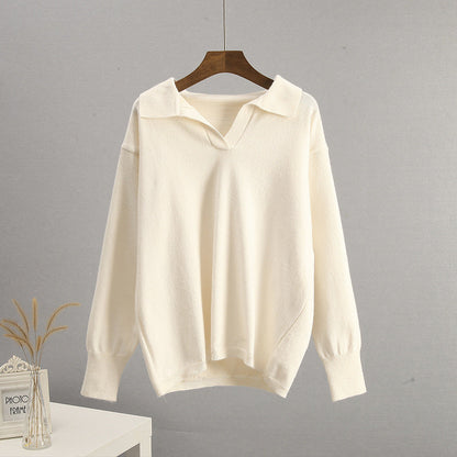 Trendy Polo Collar Long Sleeve Knit Sweater