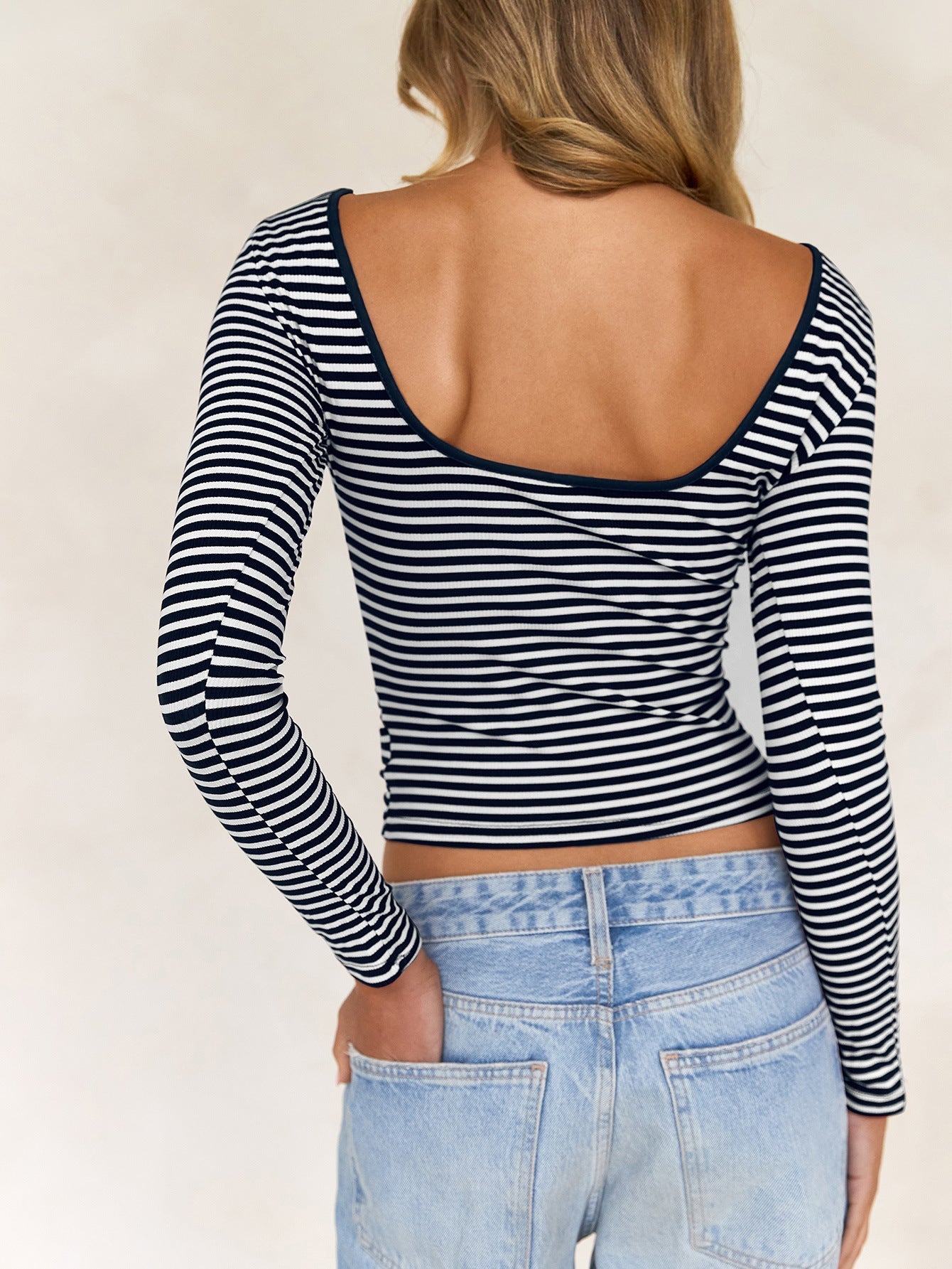 Striped Simple Backless Slim Top