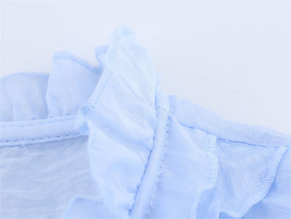 Fashion Solid Color Sleeveless Ruffl Layer Blouse