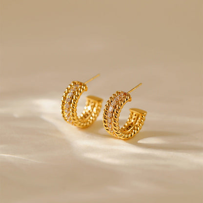 Trendy Twisted C Shaped Rhinestones Stud Earrings