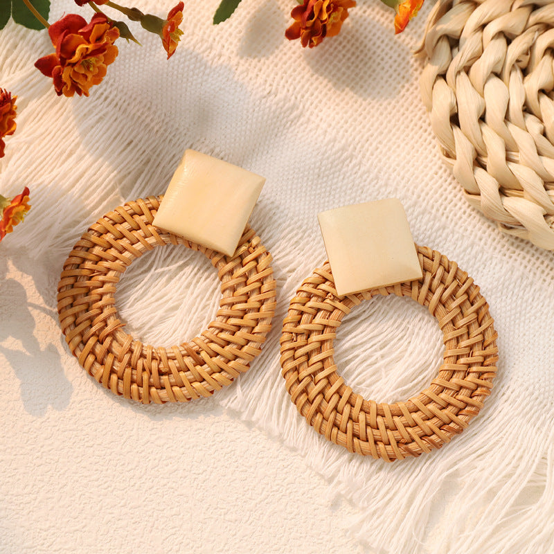 Bohemian Beach Vintage Woven Straw Earrings