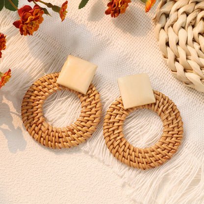 Bohemian Beach Vintage Woven Straw Earrings