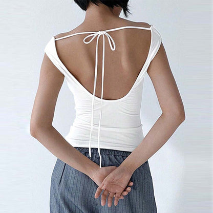 Off Shoulder Backless Slim Top