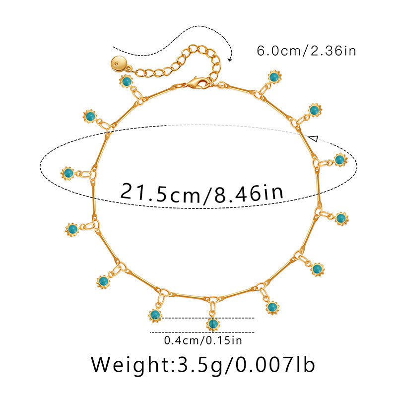 Blue Bead Pendants Tassel Chain Anklets