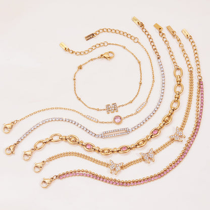 Gold Plated Charm Linked Chain Strand Bracelet