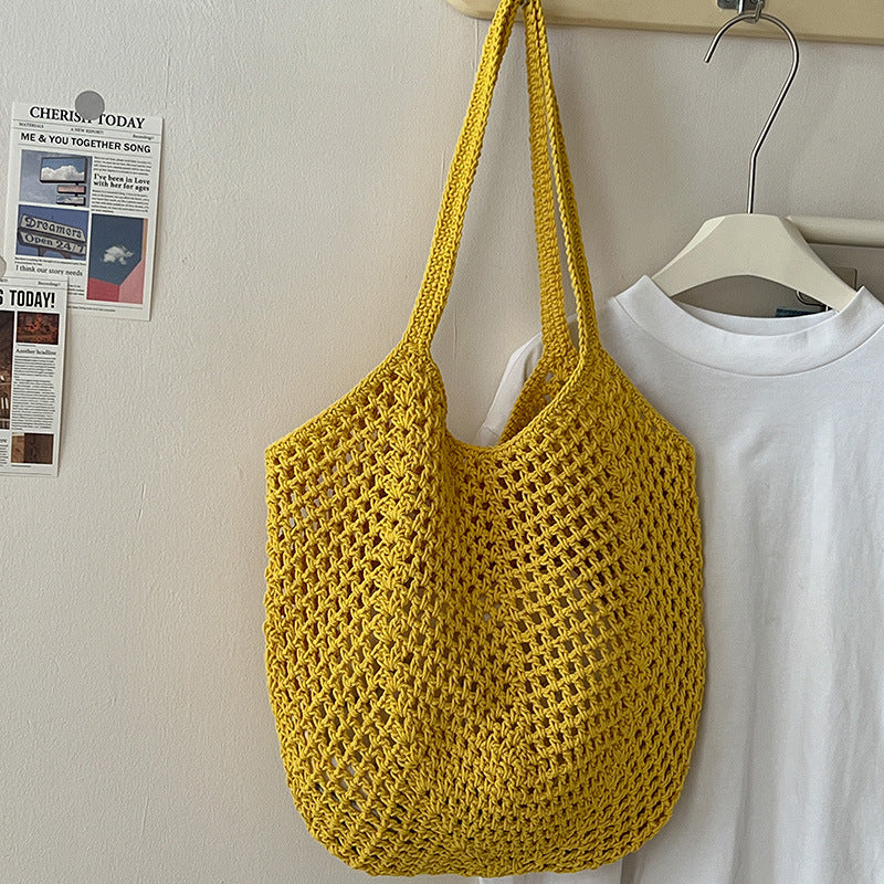 Solid Color Hollow Out Simple Beach Shoulder Bag