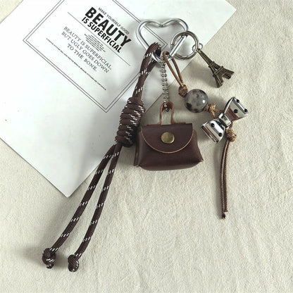 Mini Leather Bag Braided Keychain Charms