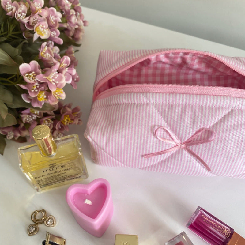 Pink Bows Striped Sweet Make Up Bag