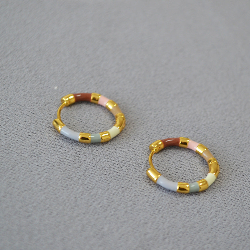 Simple Colourful Gold Plated Enamel Hoop Earrings
