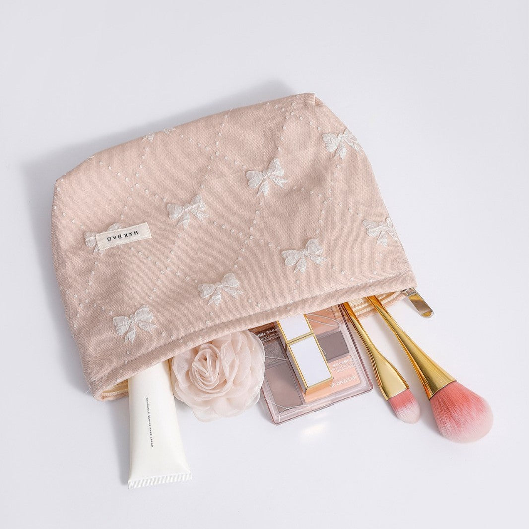 Cute Bow Embossed Portable Makeup Bag