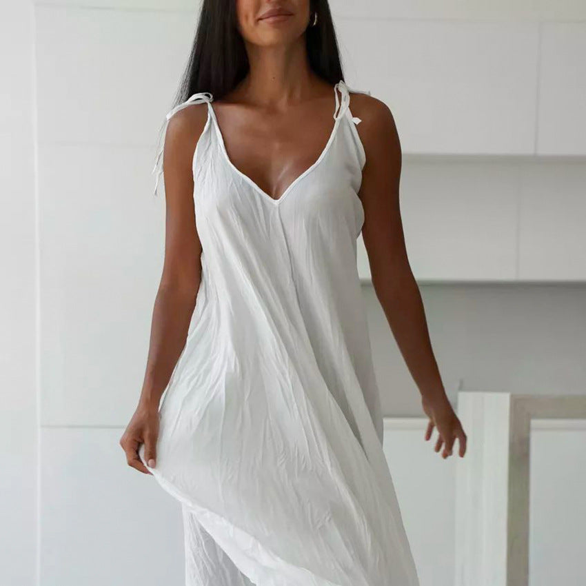 V-Neck Casual String Shoulder Sleepwear Dress