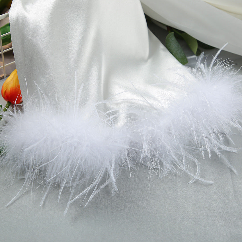 Sexy Feather Waist Tie Homewear Dress