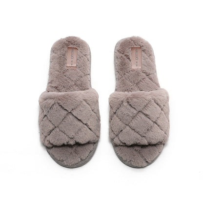 Simple Diamond Pattern Plush Fuzzy Slippers