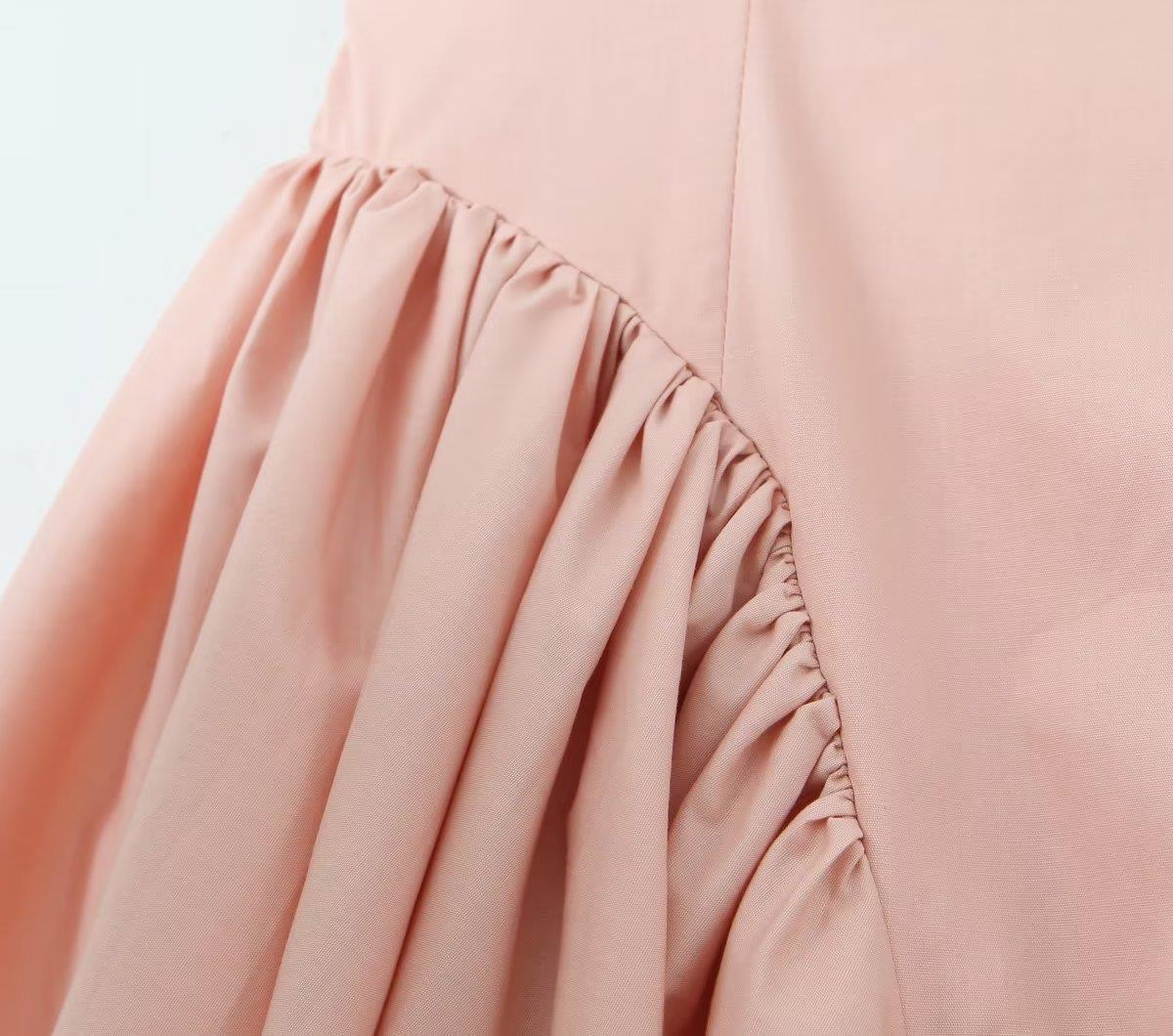 Solid Color Bow Tie Back Pleated Dress