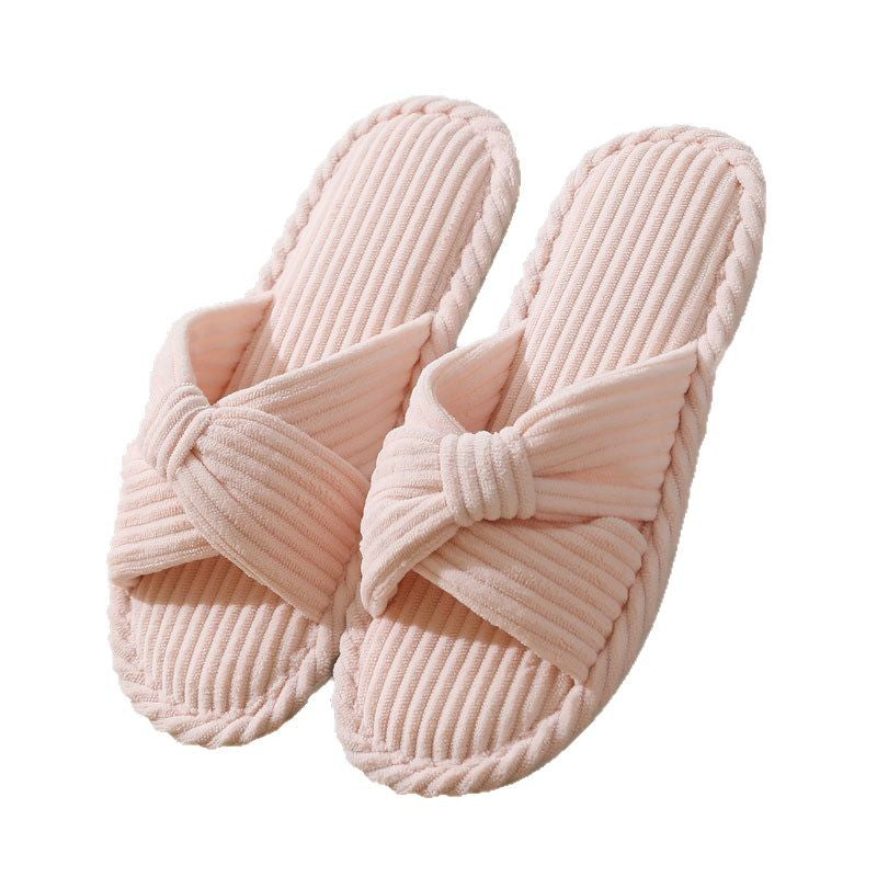 Cozy Corduroy Crossed Bow Indoor Slippers