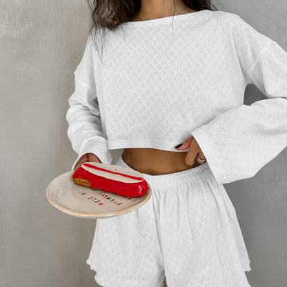 Love Jacquard Solid Color Sleepwear Sets