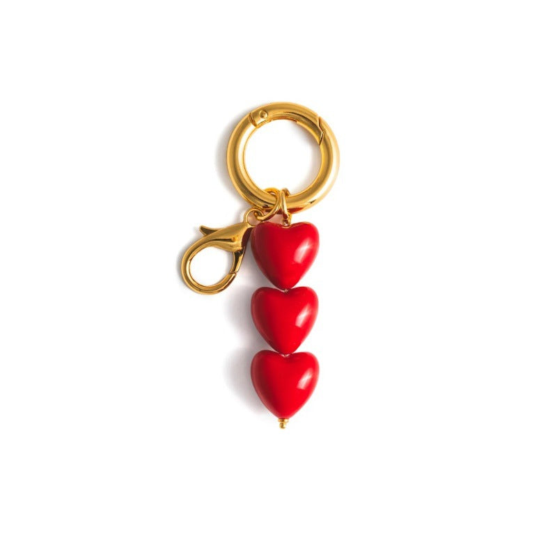 Elegant Heart Pearl Keychain Bag Charm