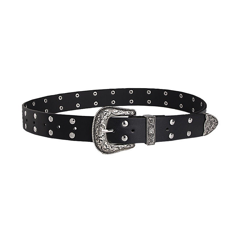 Vintage Punk Double Row Rivets Wide Belts