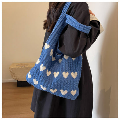 Love Print Color Block Simple Knit Shoulder Bag
