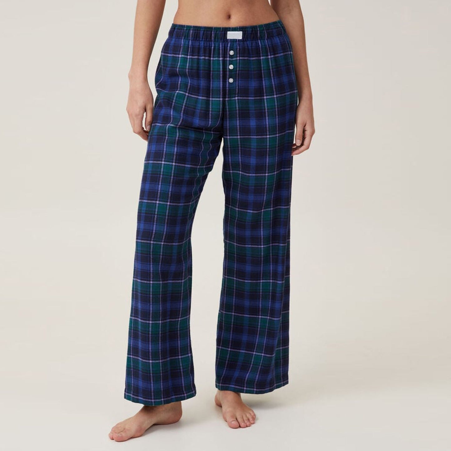 Plaid Loose Pockets Wide Leg Pants