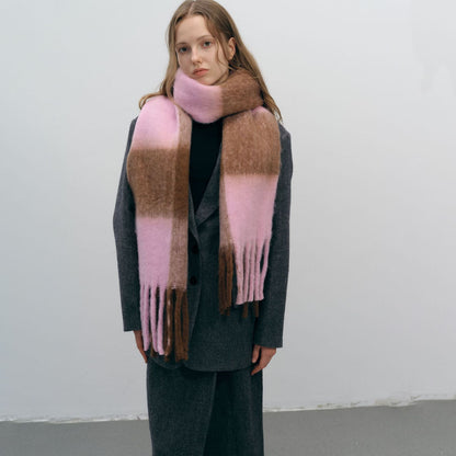 Plaid Color Block Thicken Warm Scarves