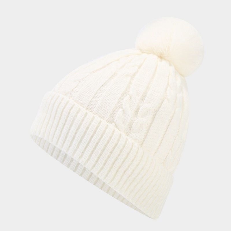 Twist Padded Solid Color Knit Pom Beanie