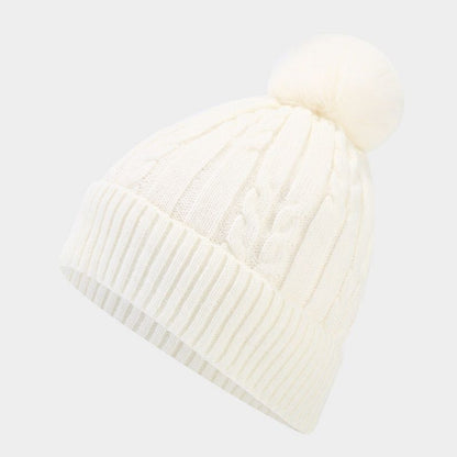 Twist Padded Solid Color Knit Pom Beanie