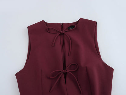 Vintage Sleeveless Bow Mini Dresses
