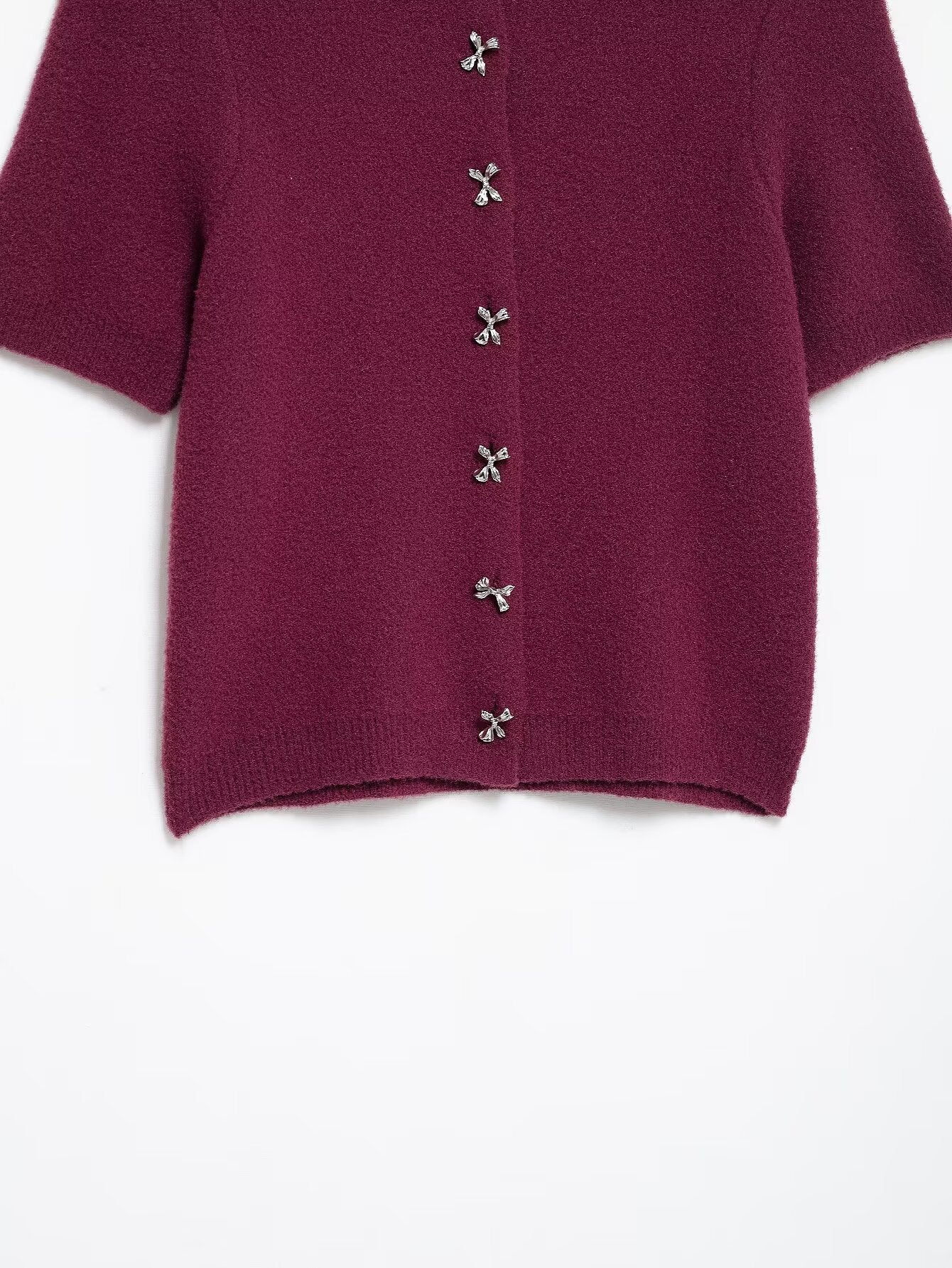 Classic Bow Button Down Knit Cardigan Top